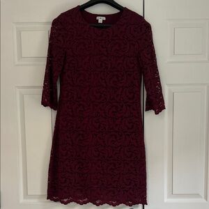 GARNET HILL Scoop Neck Sheath Lace quarter sleeve cocktail dress Burgundy